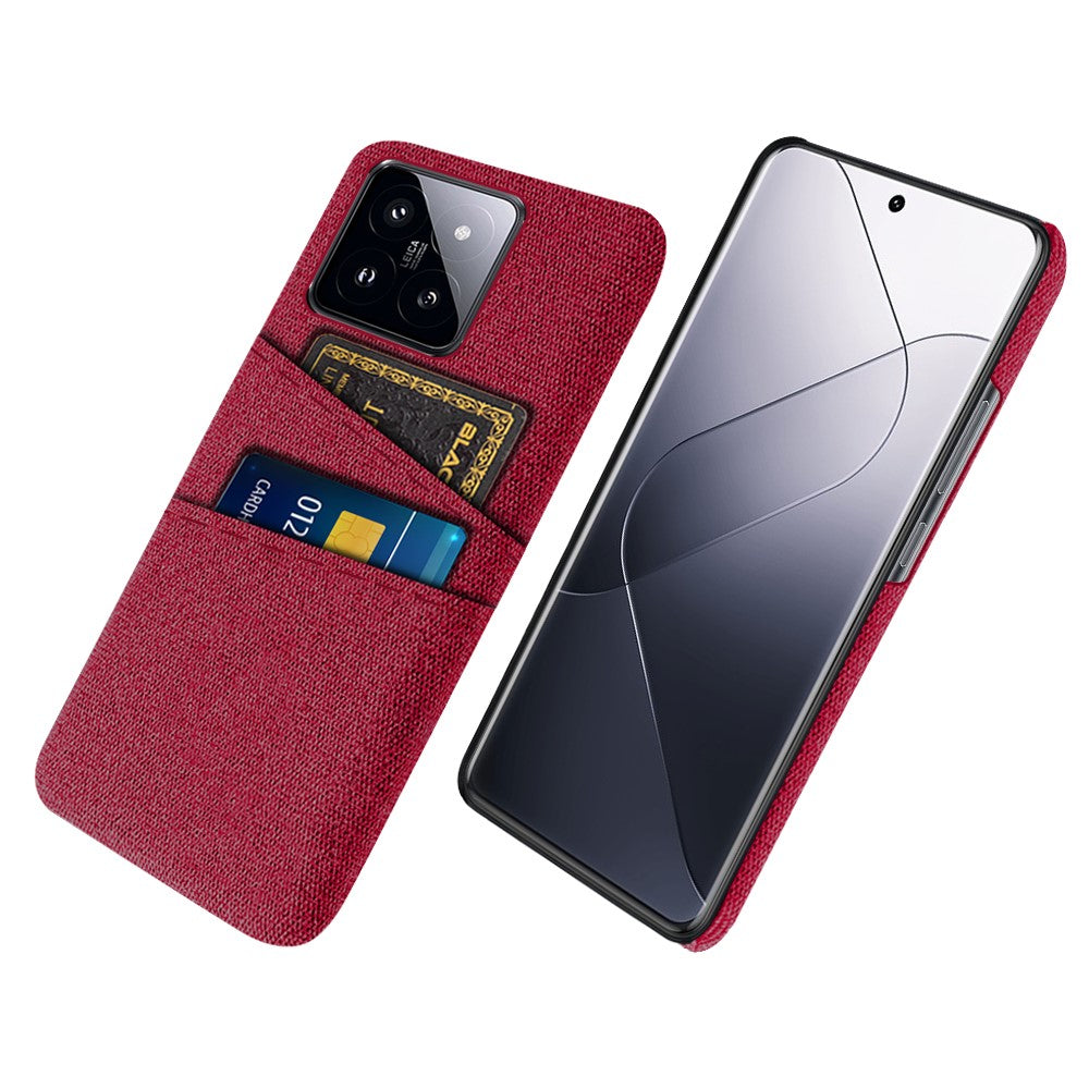 For Xiaomi 14 Hard PC + Cloth Mobile Phone Case Shockproof Cover with Dual Card Holder