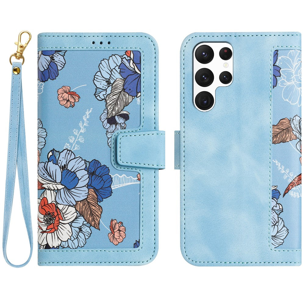 For Samsung Galaxy S24 Ultra Leather Case Flower Pattern Stand Phone Cover