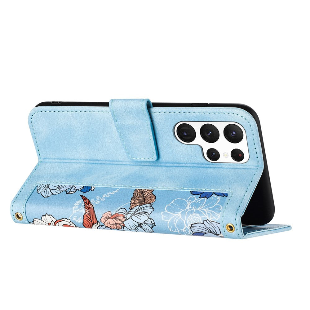 For Samsung Galaxy S24 Ultra Leather Case Flower Pattern Stand Phone Cover