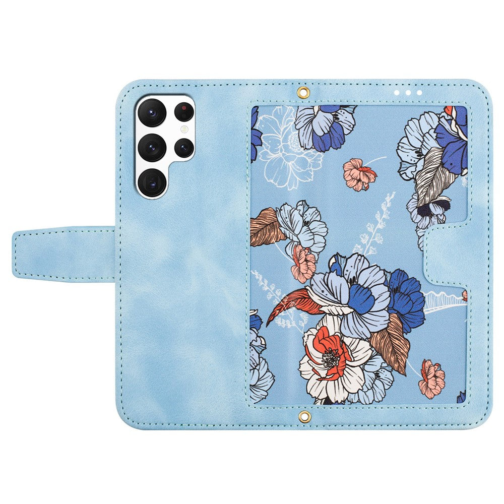 For Samsung Galaxy S24 Ultra Leather Case Flower Pattern Stand Phone Cover