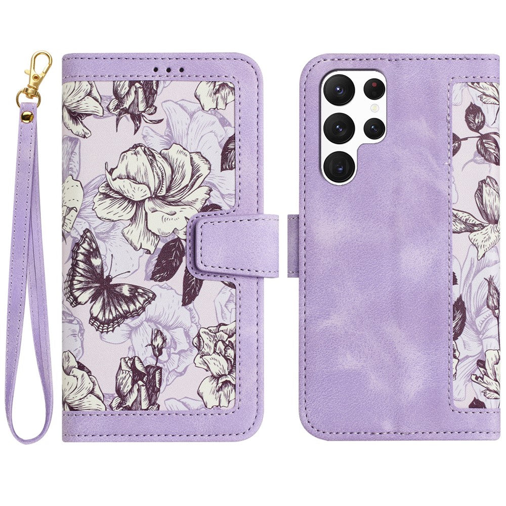 For Samsung Galaxy S24 Ultra Leather Case Flower Pattern Stand Phone Cover