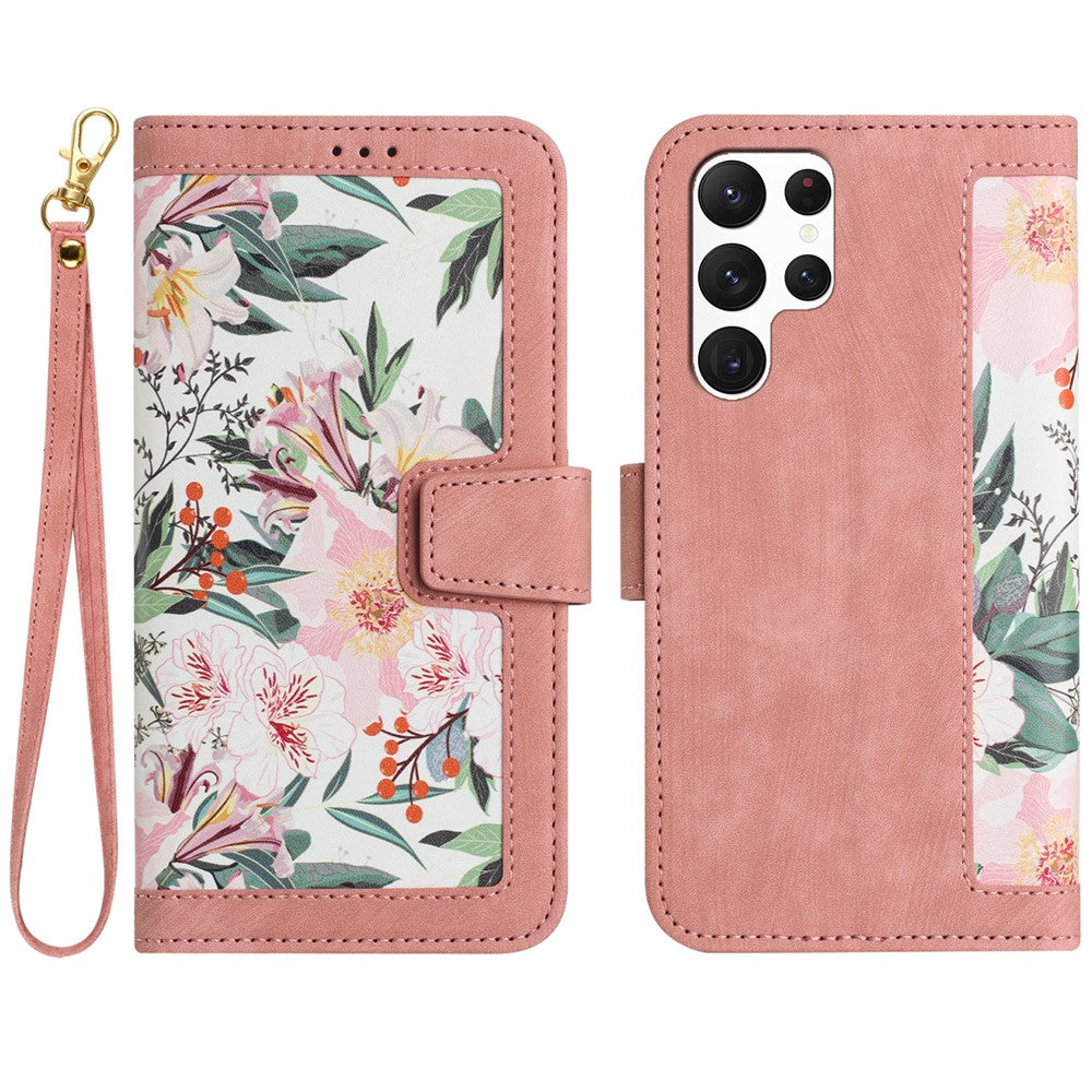 For Samsung Galaxy S24 Ultra Leather Case Flower Pattern Stand Phone Cover