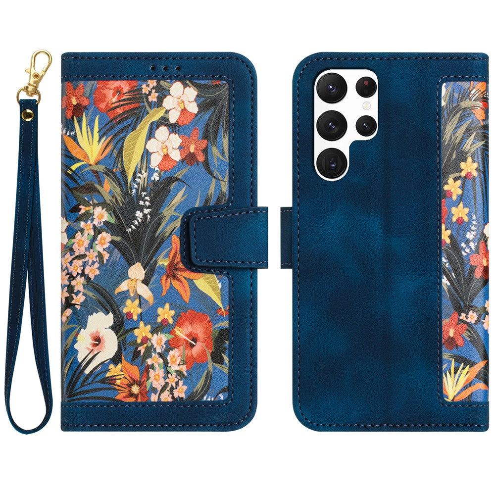 For Samsung Galaxy S24 Ultra Leather Case Flower Pattern Stand Phone Cover