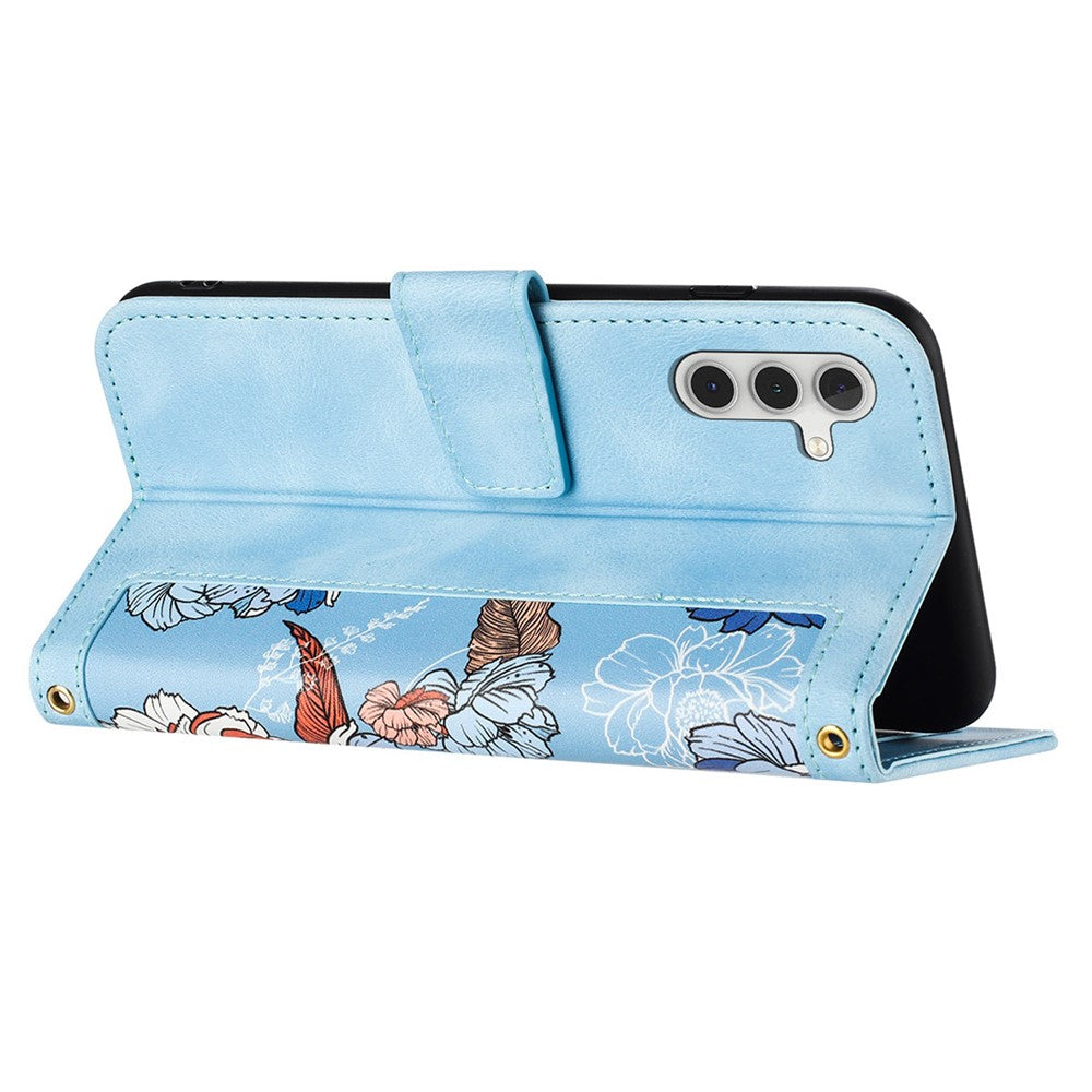 For Samsung Galaxy S24 Case PU Leather Flower Pattern Folio Phone Cover