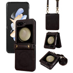 For Samsung Galaxy Z Flip5 5G Case Magnetic Phone Shell TPU+PU Leather Phone Cover with Strap