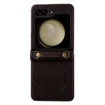 For Samsung Galaxy Z Flip5 5G Case Magnetic Phone Shell TPU+PU Leather Phone Cover with Strap