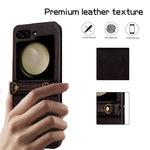 For Samsung Galaxy Z Flip5 5G Case Magnetic Phone Shell TPU+PU Leather Phone Cover with Strap