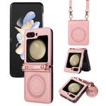 For Samsung Galaxy Z Flip5 5G Case Magnetic Phone Shell TPU+PU Leather Phone Cover with Strap