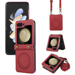 For Samsung Galaxy Z Flip5 5G Case Magnetic Phone Shell TPU+PU Leather Phone Cover with Strap