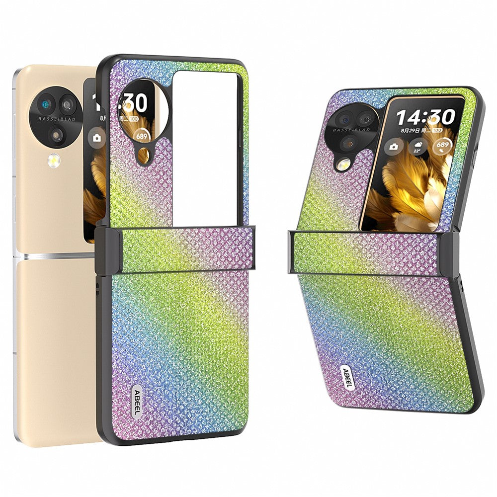 ABEEL For Oppo Find N3 Flip 5G Case PU Leather+PC Rhinestone Texture Phone Cover