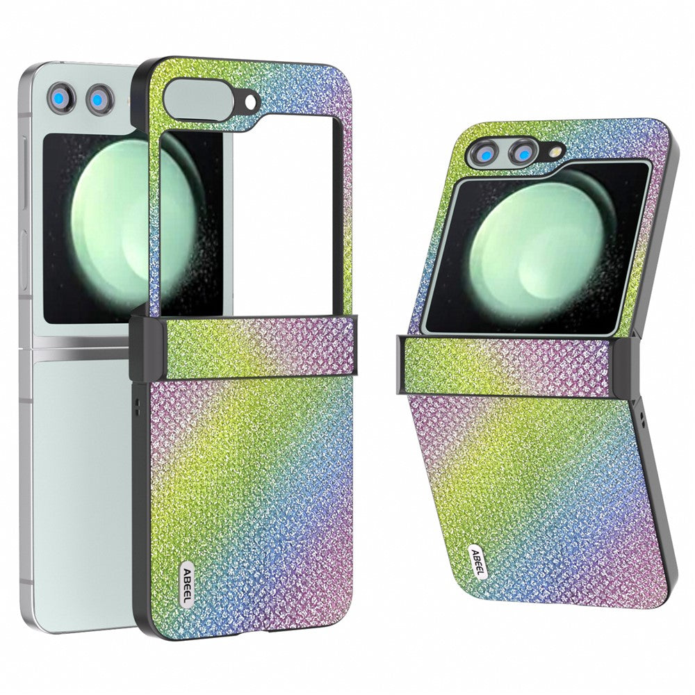 ABEEL til Samsung Galaxy Z Flip5 5G Etui Rhinsten Tekstur PU Læder+PC Telefon Beskyttende Cover