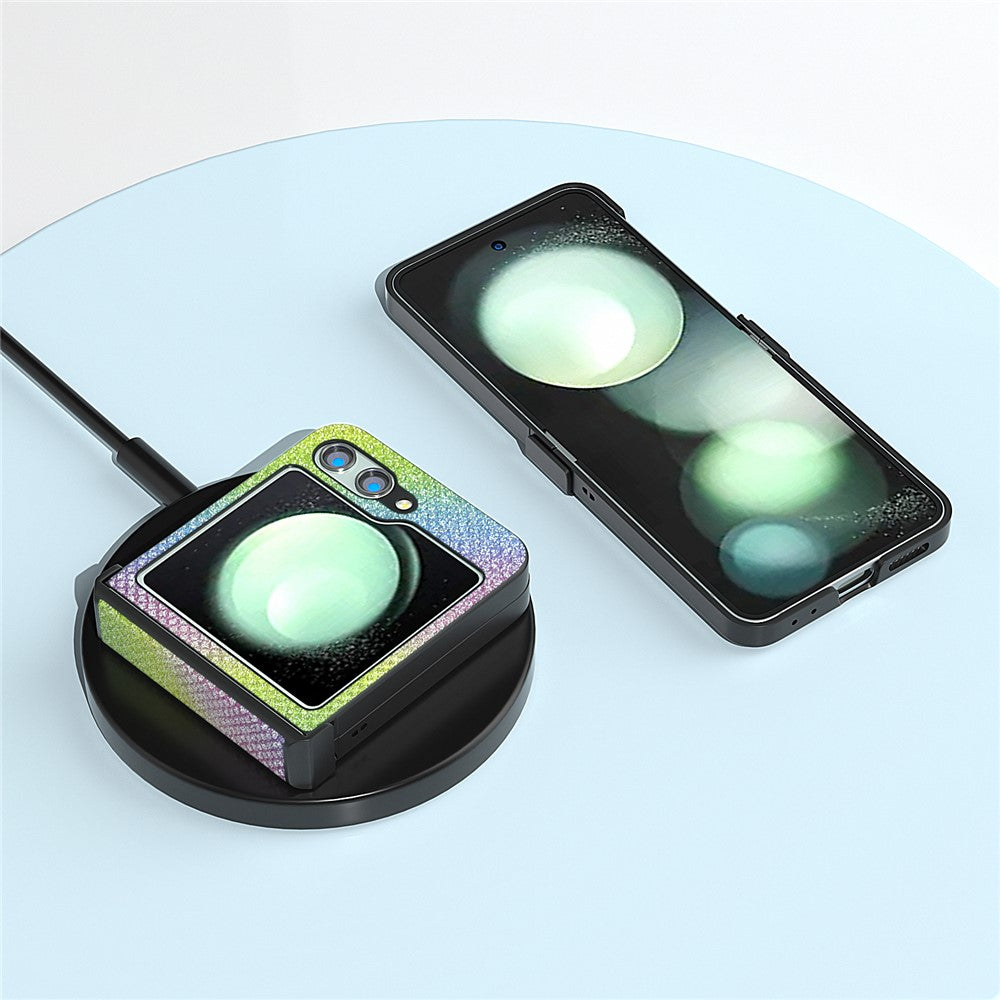 ABEEL til Samsung Galaxy Z Flip5 5G Etui Rhinsten Tekstur PU Læder+PC Telefon Beskyttende Cover