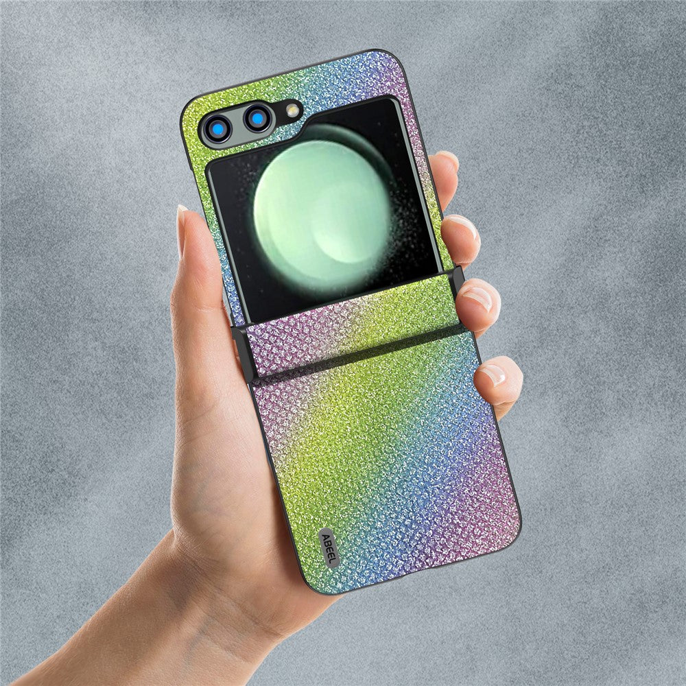 ABEEL til Samsung Galaxy Z Flip5 5G Etui Rhinsten Tekstur PU Læder+PC Telefon Beskyttende Cover