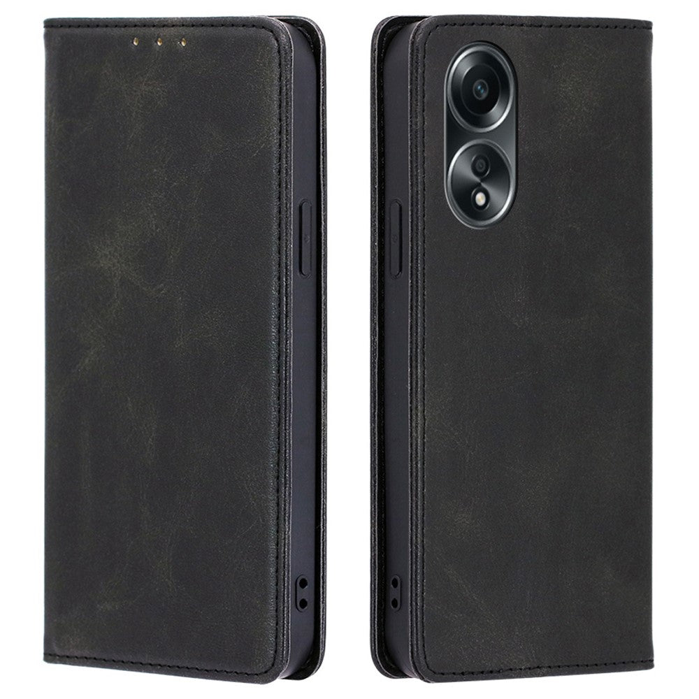 For Oppo A58 4G Case Leather Calf Texture Magnetic Closing Phone Cover