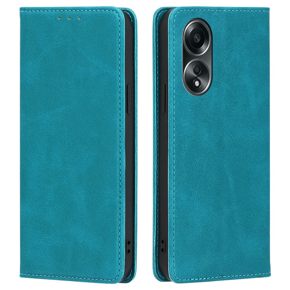 For Oppo A58 4G Case Leather Calf Texture Magnetic Closing Phone Cover