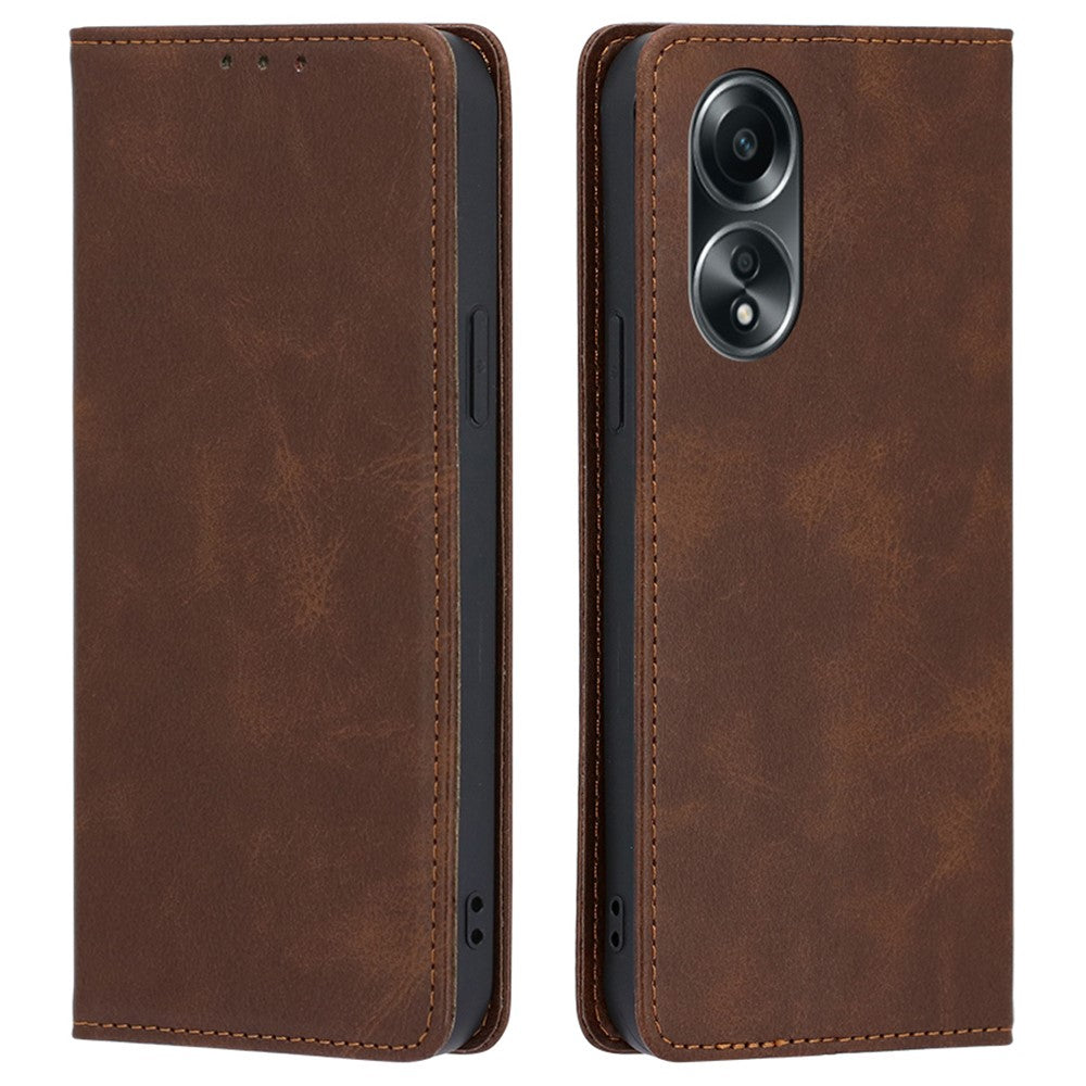 For Oppo A58 4G Case Leather Calf Texture Magnetic Closing Phone Cover