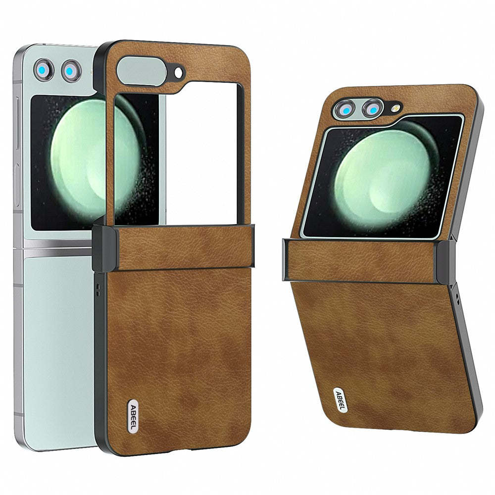 ABEEL Til Samsung Galaxy Z Flip5 5G Cover Hængsel Design Retro Læder+PC Telefoncover