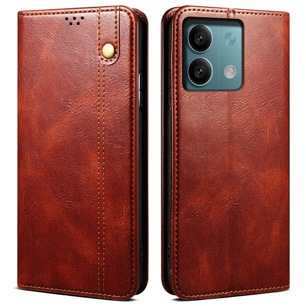 Xiaomi Redmi Note 13 5G-skal i PU-läder, Crazy Horse-plånbok, mobilmobilfodral