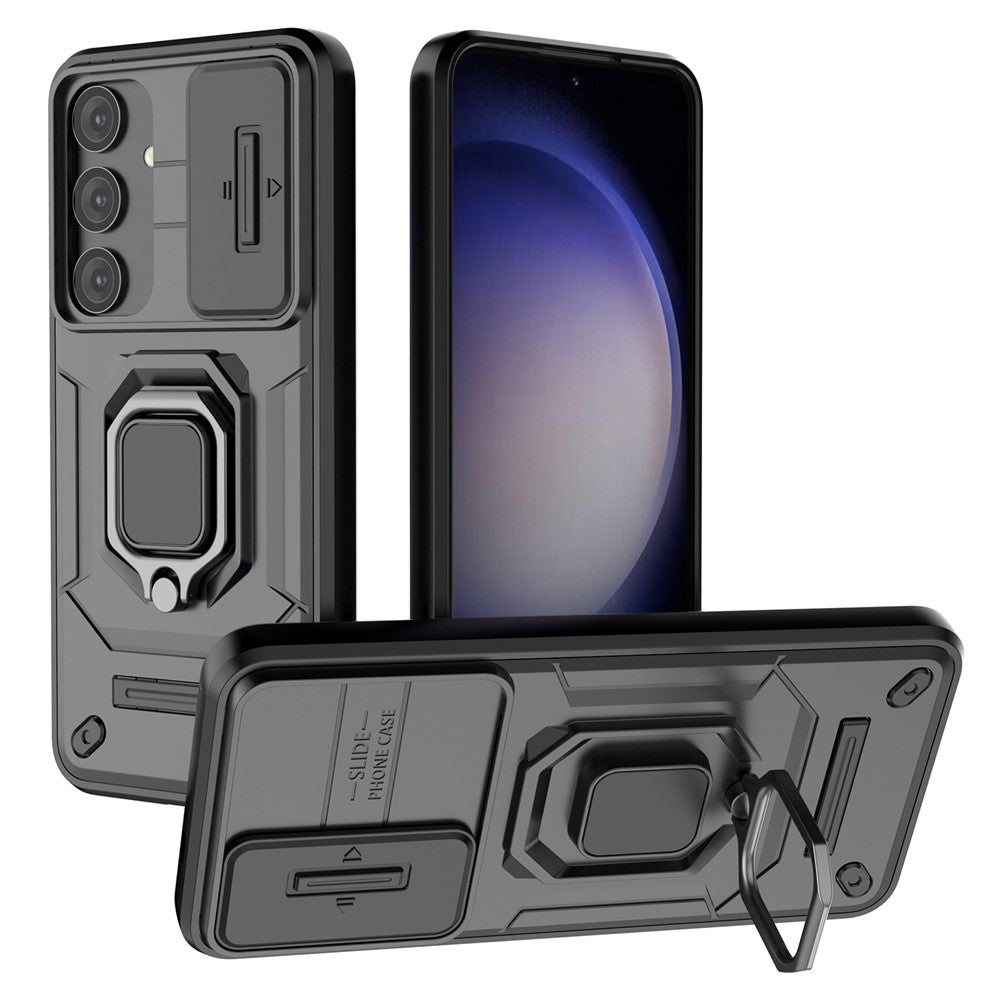 For Samsung Galaxy S24 Case Shockproof PC + TPU Slide Lens Kickstand Phone Cover