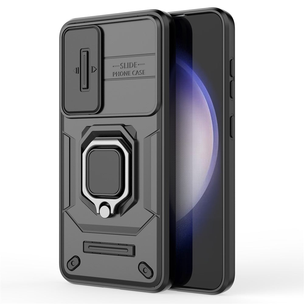 For Samsung Galaxy S24 Case Shockproof PC + TPU Slide Lens Kickstand Phone Cover