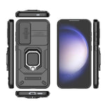 For Samsung Galaxy S24 Case Shockproof PC + TPU Slide Lens Kickstand Phone Cover
