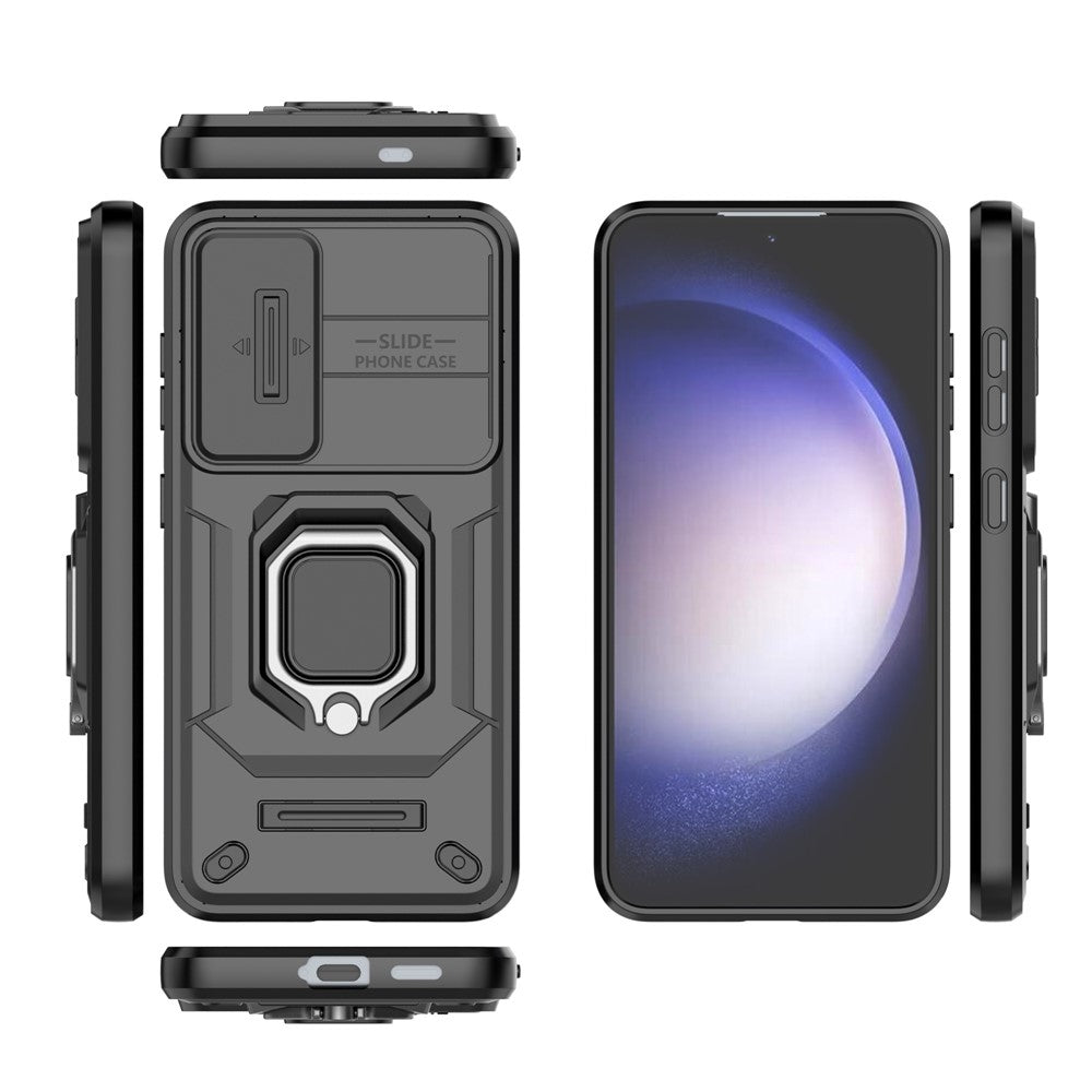 For Samsung Galaxy S24 Case Shockproof PC + TPU Slide Lens Kickstand Phone Cover