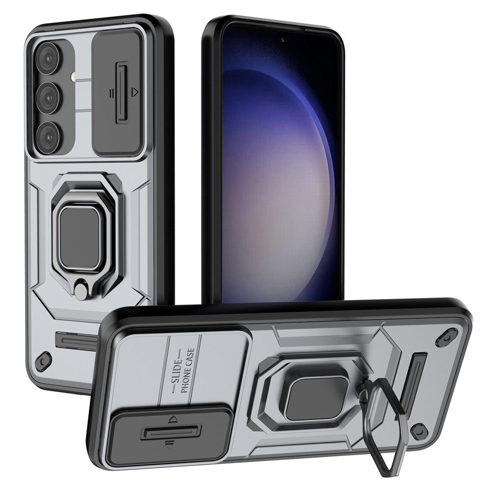 For Samsung Galaxy S24 Case Shockproof PC + TPU Slide Lens Kickstand Phone Cover