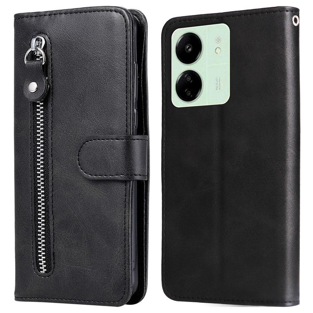 Xiaomi Redmi 13C 4G / 5G / 13R 5G / Poco M6 5G / Poco C65 4G Skal Kalvstruktur Läder Flipfodral Blixtlåsficka Plånboksfodral