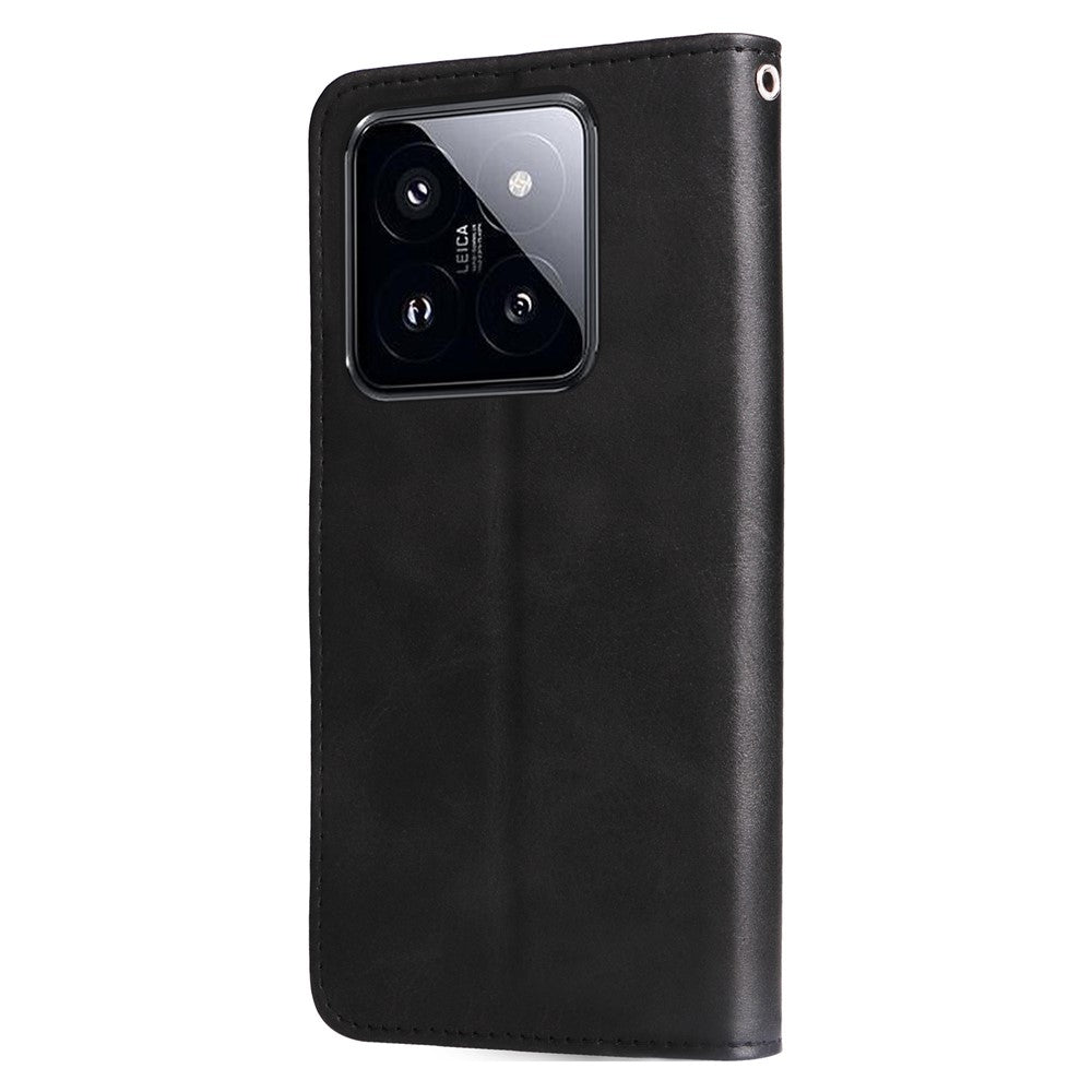 Flipfodral i kalvskinnsläder till Xiaomi 14 Pro, dragkedja, fallskyddande plånboksfodral