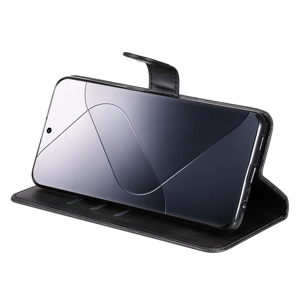 Flipfodral i kalvskinnsläder till Xiaomi 14 Pro, dragkedja, fallskyddande plånboksfodral