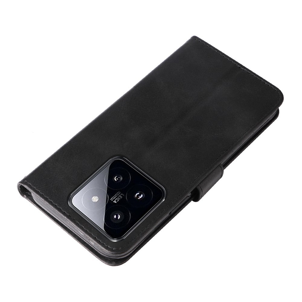 Calf Texture Leather Flip Cover for Xiaomi 14 Pro Case Zipper Pocket Anti-Drop Wallet Phone Case