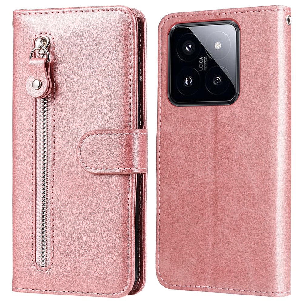 Flipfodral i kalvskinnsläder till Xiaomi 14 Pro, dragkedja, fallskyddande plånboksfodral