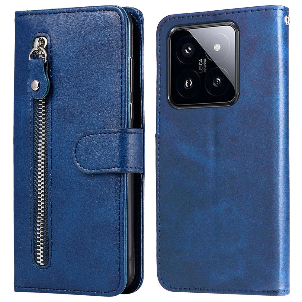 Flipfodral i kalvskinnsläder till Xiaomi 14 Pro, dragkedja, fallskyddande plånboksfodral