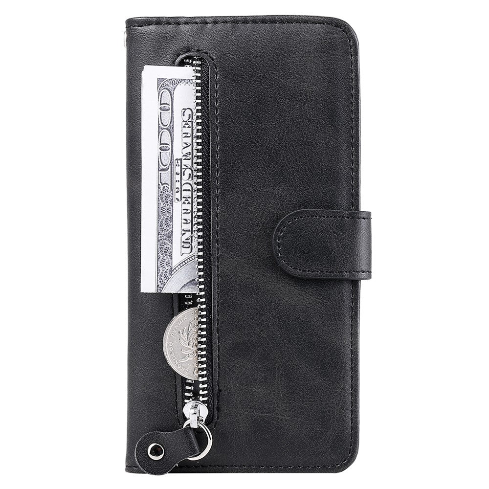 For Honor Play 50 Plus 5G Case Calf Texture Leather Flip Cover Anti-Scratch Phone Case with Zipper Wallet Pocket
