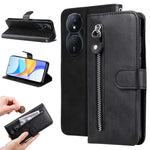 For Honor Play 50 Plus 5G Case Calf Texture Leather Flip Cover Anti-Scratch Phone Case with Zipper Wallet Pocket