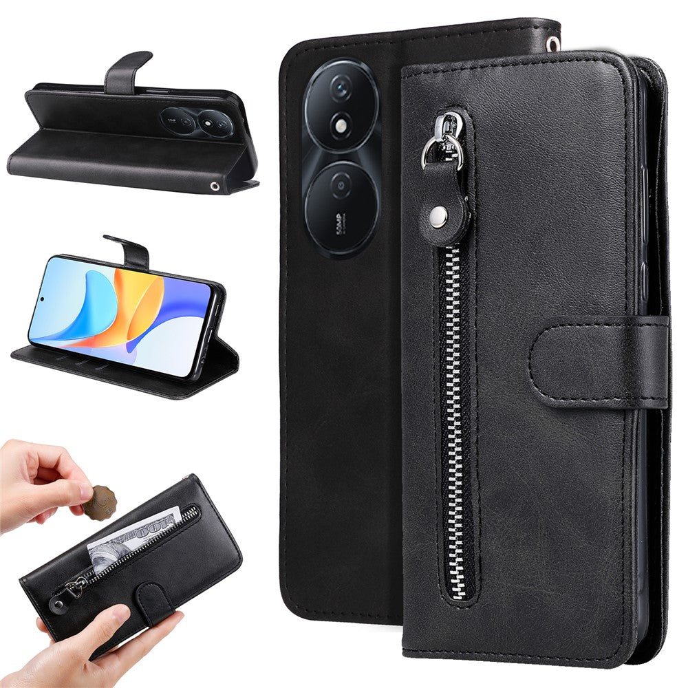 For Honor Play 50 Plus 5G Case Calf Texture Leather Flip Cover Anti-Scratch Phone Case with Zipper Wallet Pocket