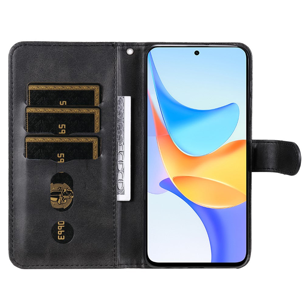 For Honor Play 50 Plus 5G Case Calf Texture Leather Flip Cover Anti-Scratch Phone Case with Zipper Wallet Pocket