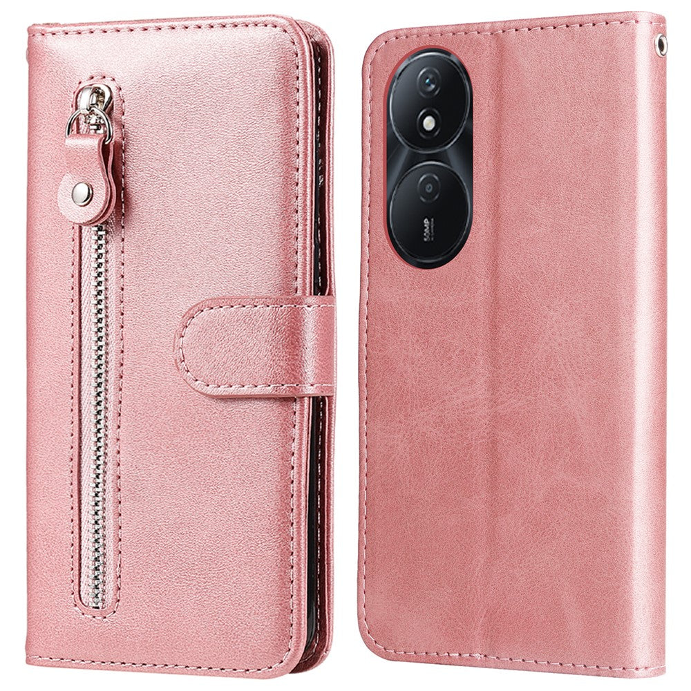 For Honor Play 50 Plus 5G Case Calf Texture Leather Flip Cover Anti-Scratch Phone Case with Zipper Wallet Pocket
