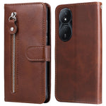 For Honor Play 50 Plus 5G Case Calf Texture Leather Flip Cover Anti-Scratch Phone Case with Zipper Wallet Pocket