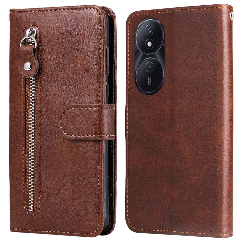 For Honor Play 50 Plus 5G Case Calf Texture Leather Flip Cover Anti-Scratch Phone Case with Zipper Wallet Pocket