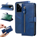 For Xiaomi 14 Wallet Phone Case Calf Texture Shockproof Leather Flip Cover with Zipper Pocket