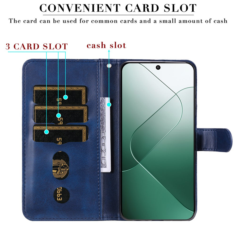 For Xiaomi 14 Wallet Phone Case Calf Texture Shockproof Leather Flip Cover with Zipper Pocket