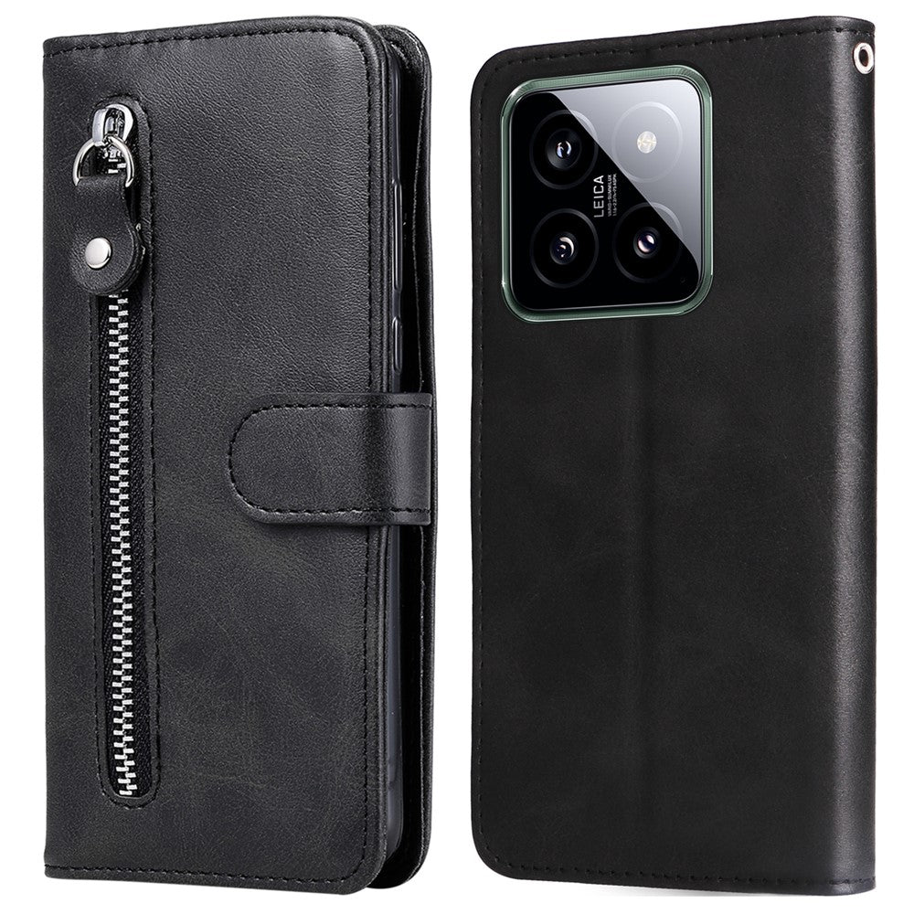 For Xiaomi 14 Wallet Phone Case Calf Texture Shockproof Leather Flip Cover with Zipper Pocket