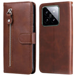 For Xiaomi 14 Wallet Phone Case Calf Texture Shockproof Leather Flip Cover with Zipper Pocket