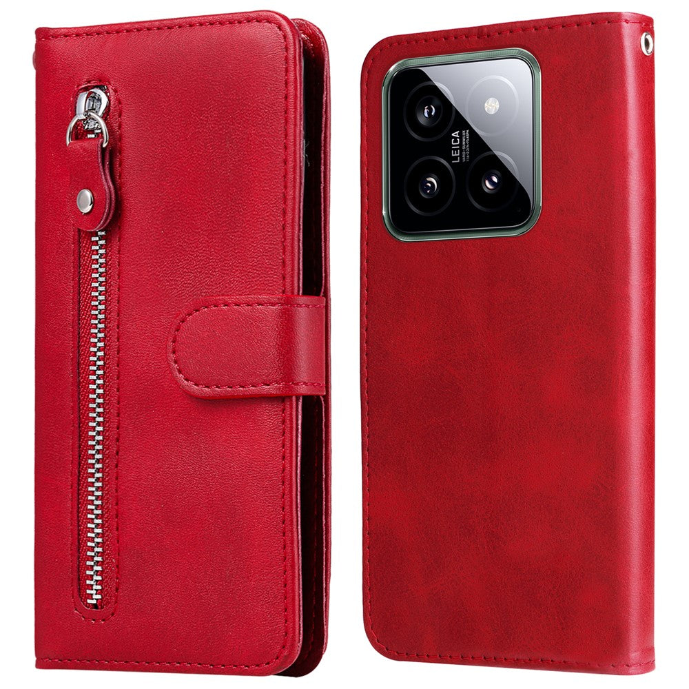 For Xiaomi 14 Wallet Phone Case Calf Texture Shockproof Leather Flip Cover with Zipper Pocket