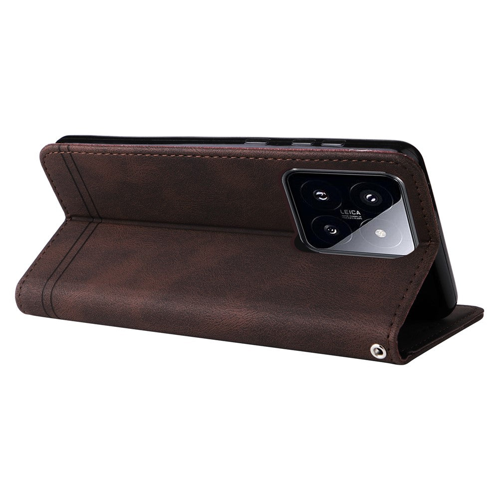 For Xiaomi 14 Pro Leather Wallet Cases Skin Touch Phone Cover Stand with Strap