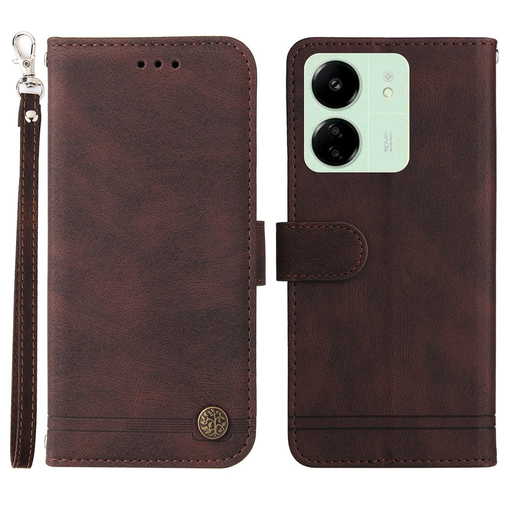 Xiaomi Redmi 13C 4G / 5G / 13R 5G / Poco M6 5G / Poco C65 4G Läderplånboksfodral Skin Touch mobilskal Stativ med Rem