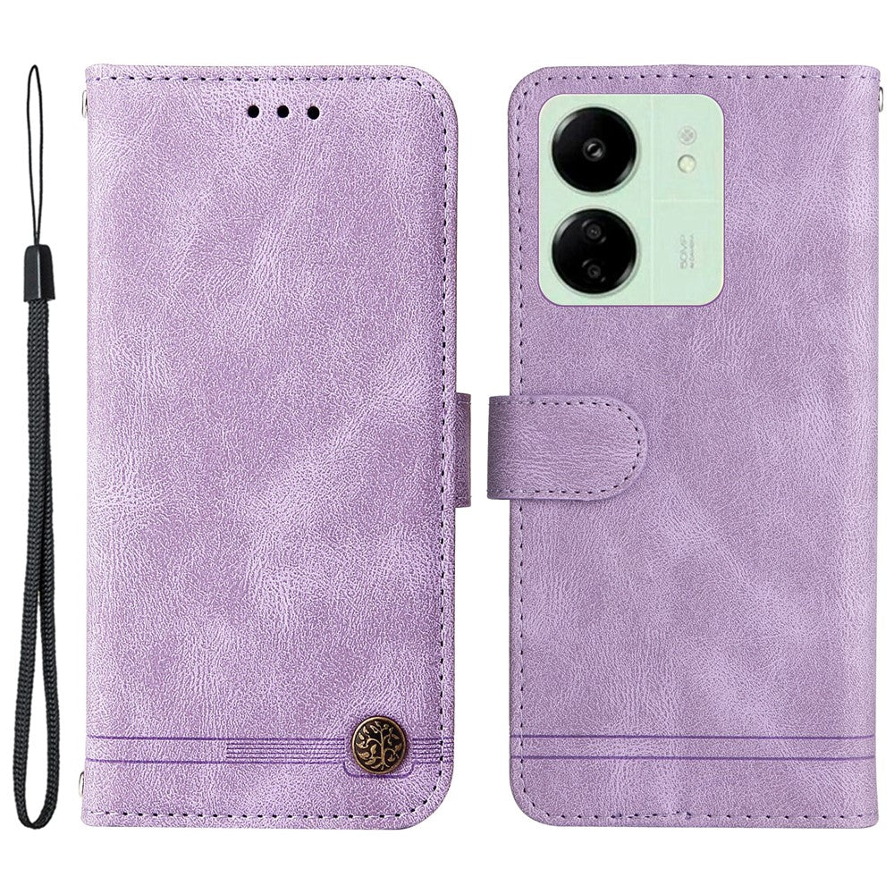 Xiaomi Redmi 13C 4G / 5G / 13R 5G / Poco M6 5G / Poco C65 4G Läderplånboksfodral Skin Touch mobilskal Stativ med Rem