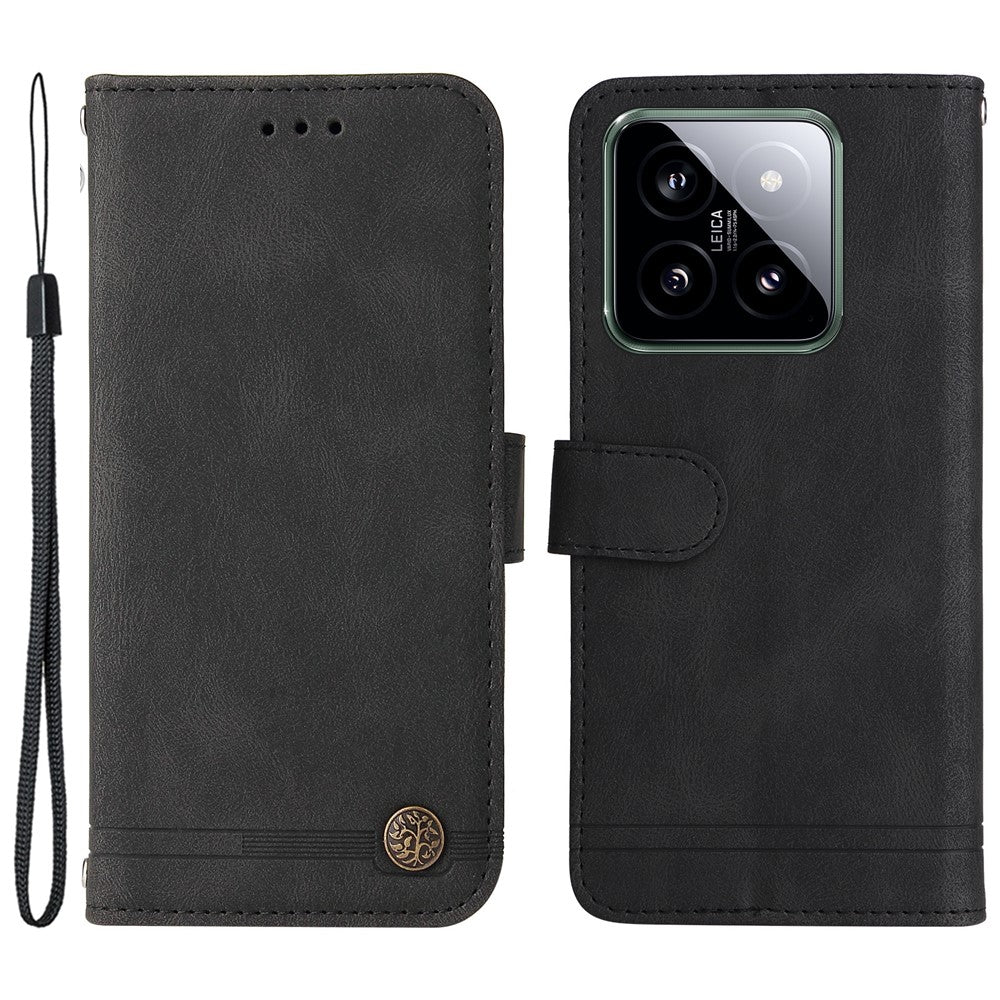 For Xiaomi 14 Leather Wallet Cases Skin Touch Phone Cover Stand with Strap