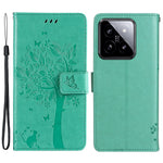 For Xiaomi 14 Phone Case with Stand Cat Tree Pattern Leather Wallet Mobile Cover